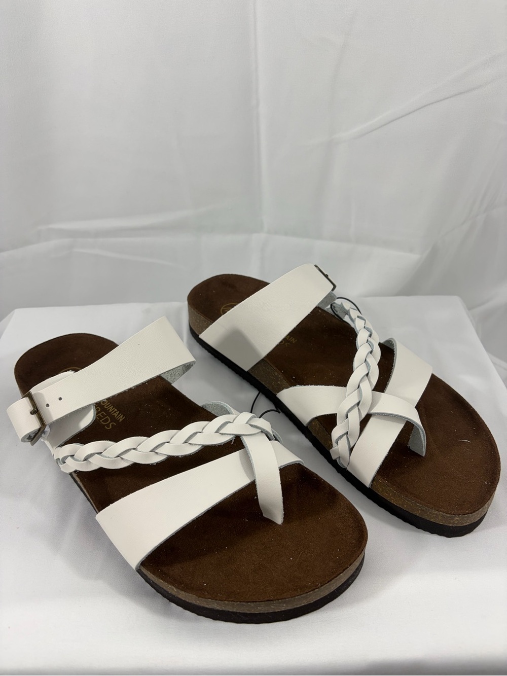 NWT White Mountain Women's Size 8 White Braided Strap Slide Sandals